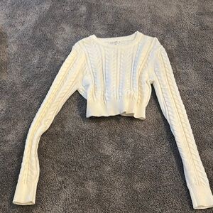 Cream Cable Knit Cropped Sweater